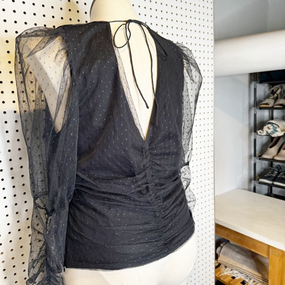 Maeve by Anthropologie | NWT Puffed Sheer-Sleeved Blouse in Black Sz. XL - Picture 8 of 13